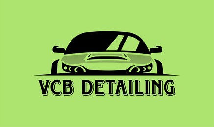 VCB Detailing logo: black sports car silhouette on lime green